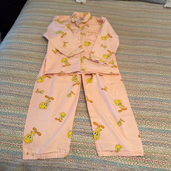 Yellow Duck Kids Pink Tweety Bird Pajamas Light Pink with Yellow Piping Size 10 - Picture 1 of 10